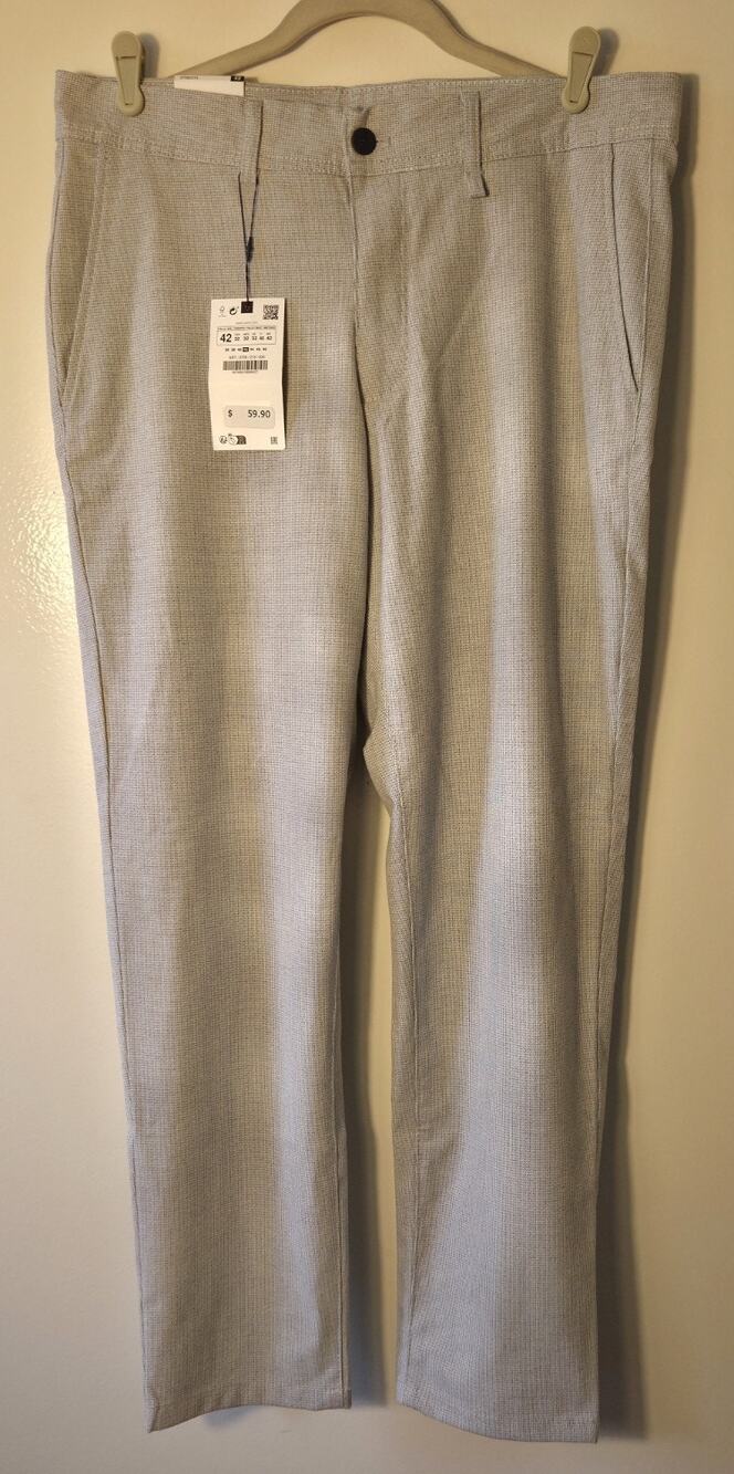 New Zara The Melange Pant Gray Plaid Slim Bi-stretch Trousers Men’s 32 X 29 L